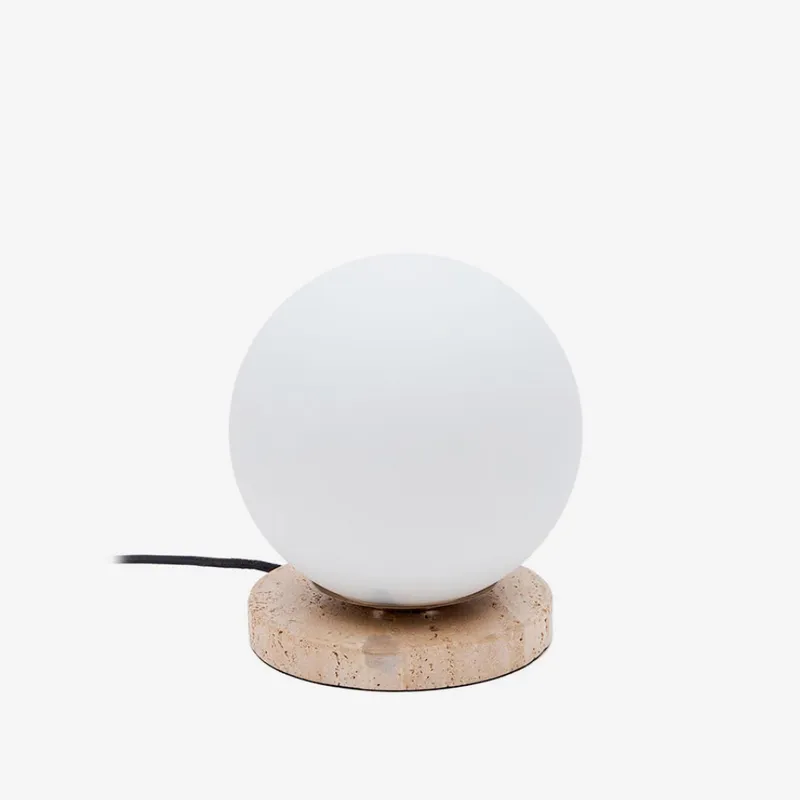 Lámpara de mesa Malachi de cristal glaseado y piedra de travertino en Madera natural - Lámparas de mesa, Uruguay | Kavehome
