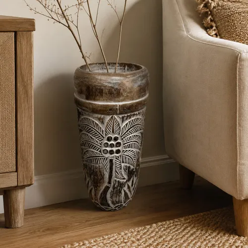 Jarron Tallado de Madera en Marrón - Decoración, Uruguay | Camino a Casa