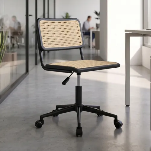 Silla de Escritorio Simil Rattan - Negro en Negro - Escritorios y sillas de escritorio, Uruguay | Rústico Hogar
