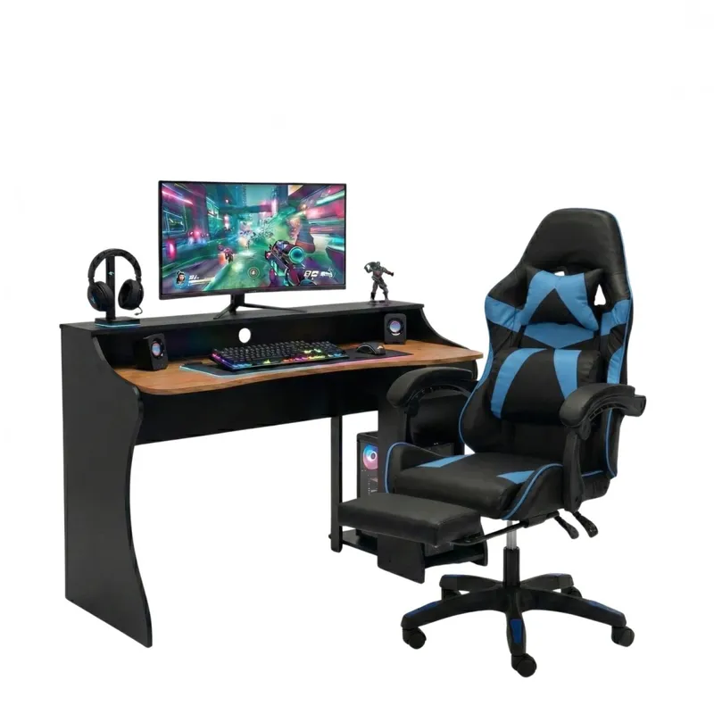 Combo Escritorio + Silla Gamer - Azul en Multicolor - Escritorios, Uruguay | Rústico Hogar
