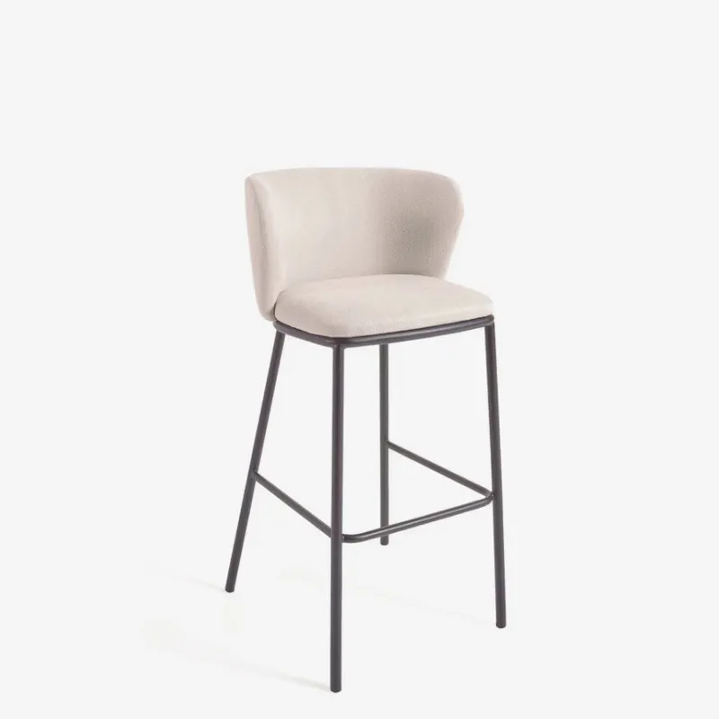 Taburete Ciselia de chenilla - beige y acero negro altura 75 cm en Beige - Butacas, banquetas y puffs, Uruguay | Kavehome