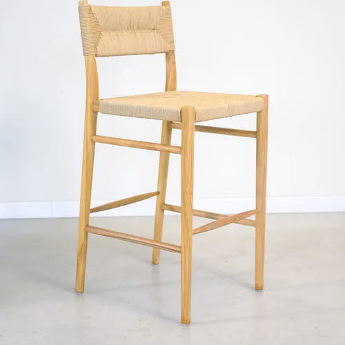 Banqueta en madera teca y fibra de loom en Madera natural - Butacas, banquetas y puffs, Uruguay | Entrecasa