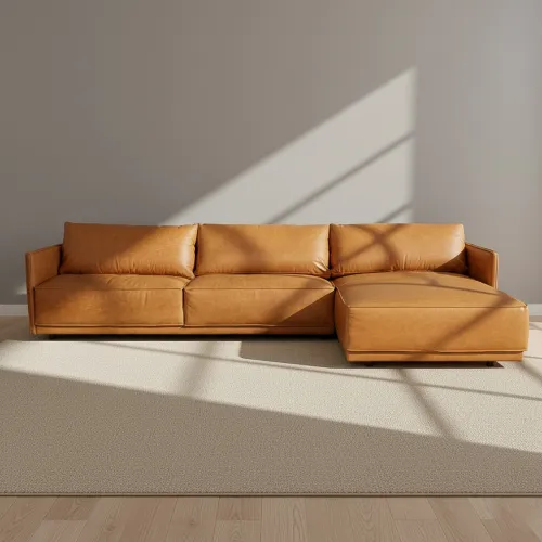 Sillón C/chaise Cuero-100-natural Marron Romeo Tp3 La Paz Camel en Marrón - Sillones y sofás, Uruguay | Divino