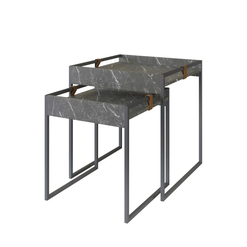 Conjunto Mesa Lateral Columbia (Mármol Gris/Hierro Negro) - Mesas de arrimo, Uruguay | Berna home