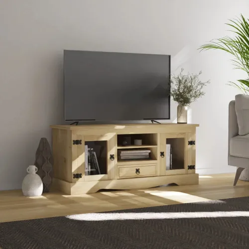 Rack 2 Puertas Vidrio Línea Monterrey - Natural en Madera natural - Muebles para TV, Uruguay | Ecowood