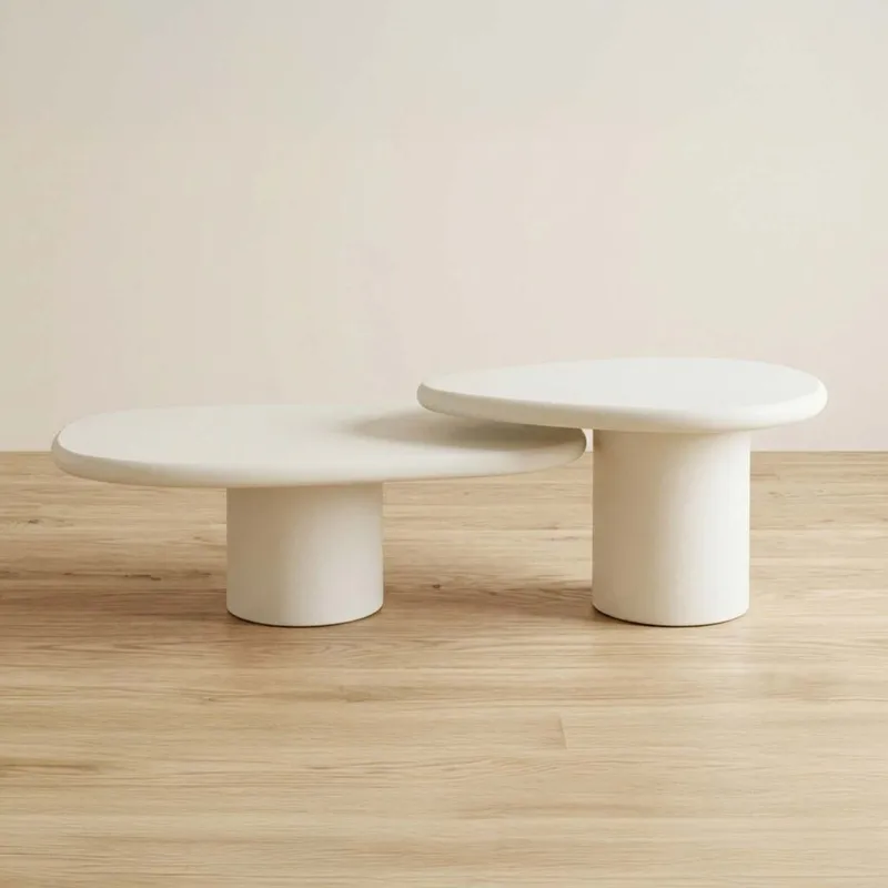 Set De Mesas Centrales Mdf-y-microcemento Lia en Blanco - Mesas de living, Uruguay | Divino