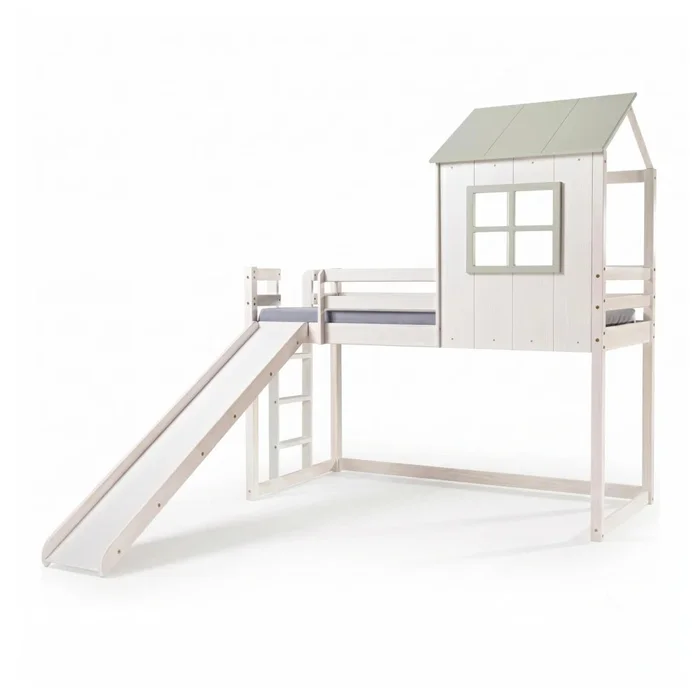 Cama Casita Cabaña 1 Plaza Infantil + Tobogan - Blanco en Blanco - Dormitorio, Uruguay | Ecowood, vista 2