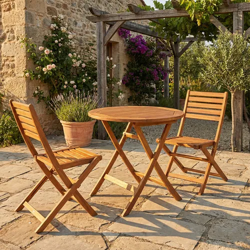 Kit Mesa + 2 Sillas Plegables - Ipanema - Jaroba en Madera natural - Muebles para el exterior, Uruguay | Rústico Hogar