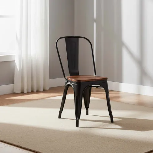 Silla De Comedor Cy-2000w2 Metal Negro Estilo Tolix en Negro - Sillas, Uruguay | Divino