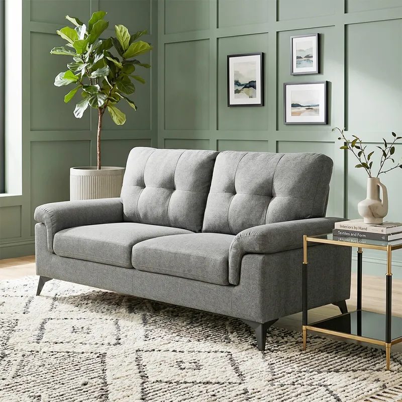 Sillón 2 Cuerpos Tela y Madera Natural Living - Lamona - Gris Claro en Gris - Sillones y sofás, Uruguay | Rústico Hogar
