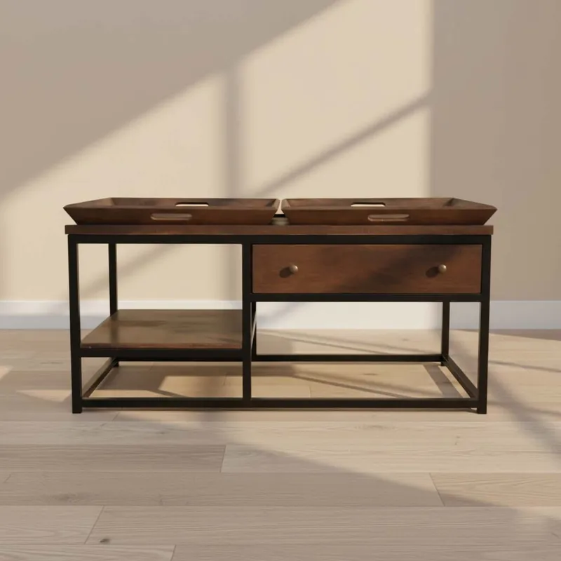 Mesa Central Madera-de-mango Natural-beige Bandeja Natural en Madera natural - Mesas de living, Uruguay | Divino