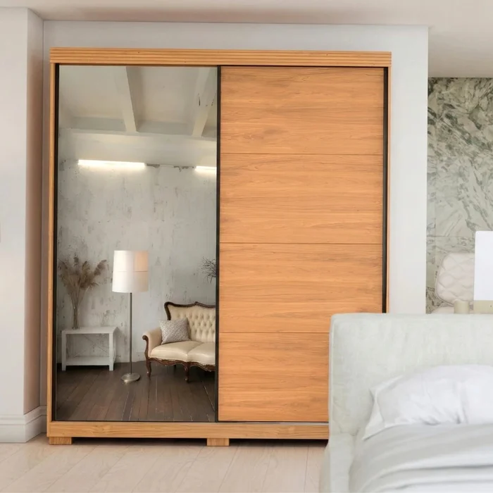 Ropero 2 puertas corredizas con espejo Doble Cara - Nordik en Beige - Roperos y placares, Uruguay | Ecowood, vista 2
