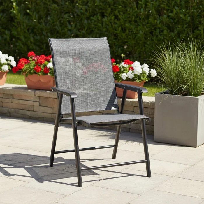 Silla de Textilina con apoyabrazos Plegable en Gris - Muebles para el exterior, Uruguay | Rústico Hogar