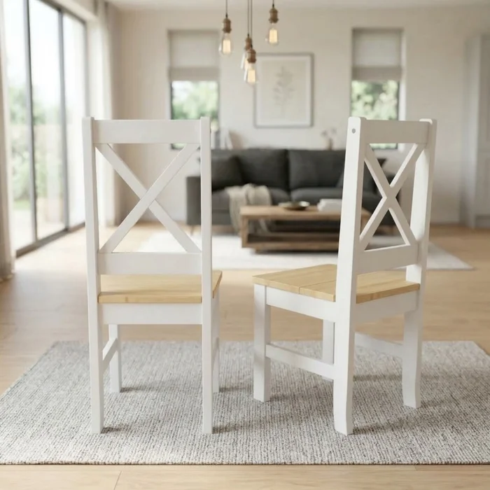 Juego de comedor 4 sillas - Madera maciza - Cruceta - Blanco en Focus Mari Slim - Mesas de comedor, Uruguay | Rústico Hogar, vista 3