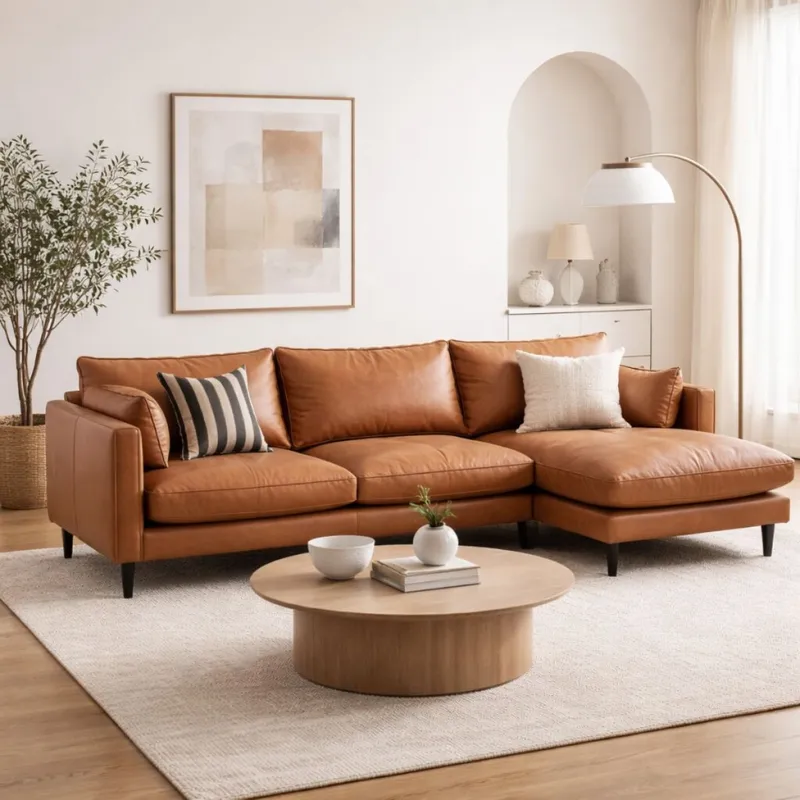 SOFA CON CHAISE PATAGONIA Cognac DERECHO en Marrón - Sillones y sofás, Uruguay | Viasono