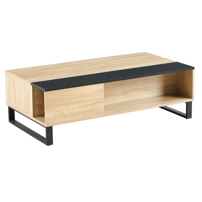 Mesa Ratona Rebatible Mdf-y-metal Negro Enzo Neg/nat en Negro - Mesas de living, Uruguay | Divino, vista 3