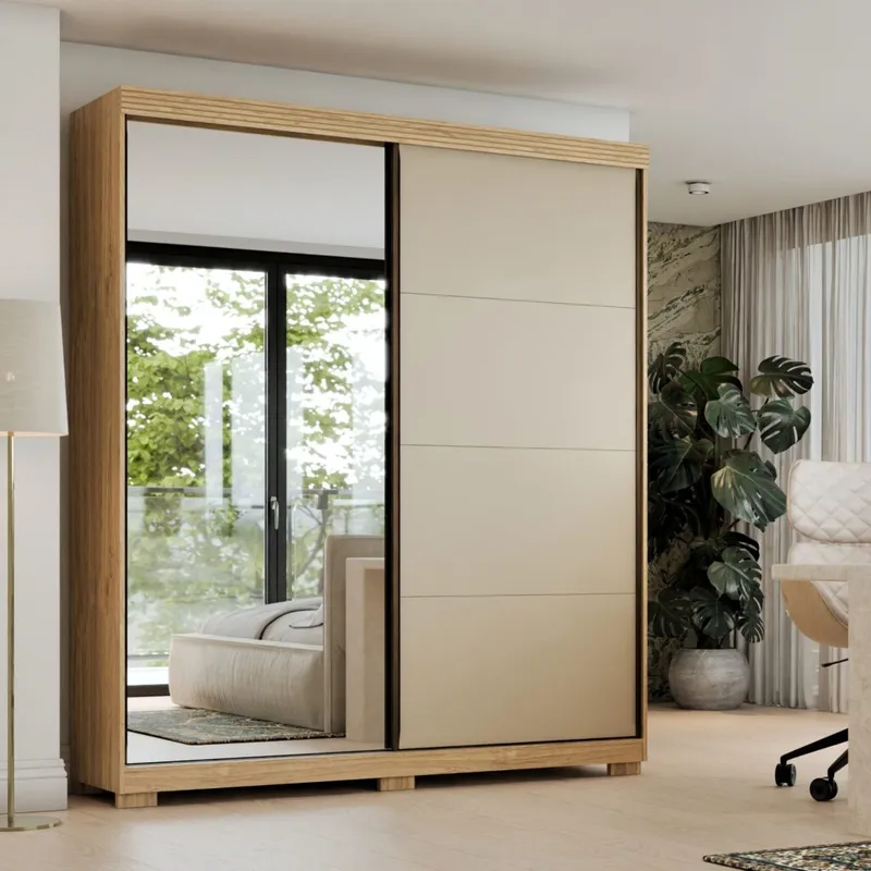 Ropero 2 puertas corredizas con espejo Sierra - Moderna en Beige - Roperos y placares, Uruguay | Rústico Hogar