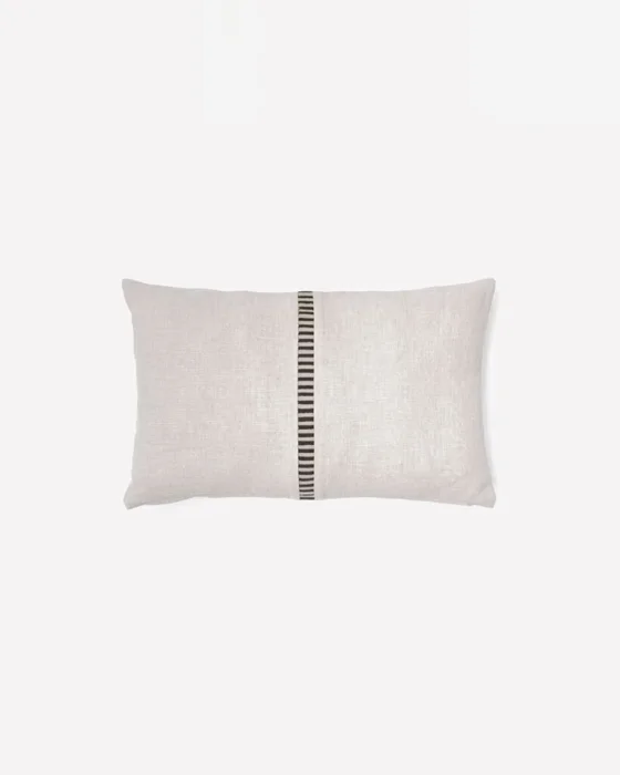 Almohadón Ardit de lino y algodón beige con raya bordada a contraste - verde 30 x 50 cm en Beige - Textiles, Uruguay | Kavehome