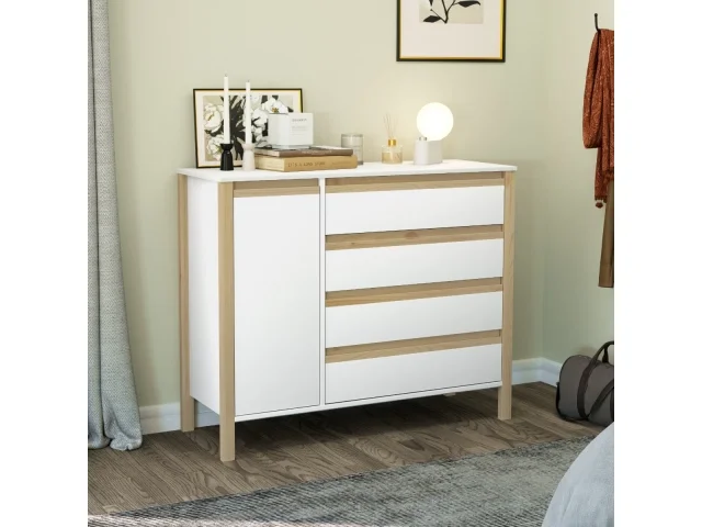 Comoda Combinado Madera 1P, 4C Blanco/Miel - Cómodas, Uruguay | Quesal