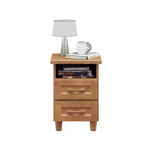 Mesa De Luz 2 Cajones 1 Estante Con Patas 100% Madera en Marrón - Respaldos de cama, Uruguay | Soy Hogar