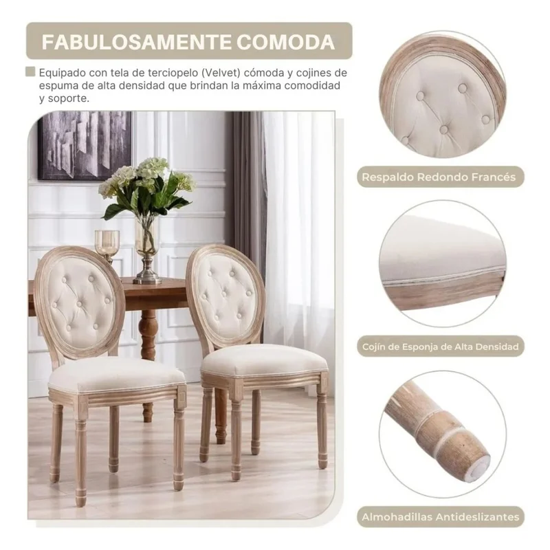 Silla Tapizada Estilo Luis Xv Con Botones en Beige - Sillas, Uruguay | La Cueva Muebles, vista 6