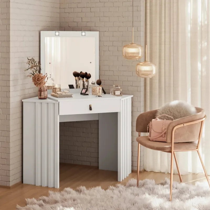 Escritorio Tocador Esquinero - FIT - Glitter - Blanco en Blanco - Escritorios, Uruguay | Ecowood