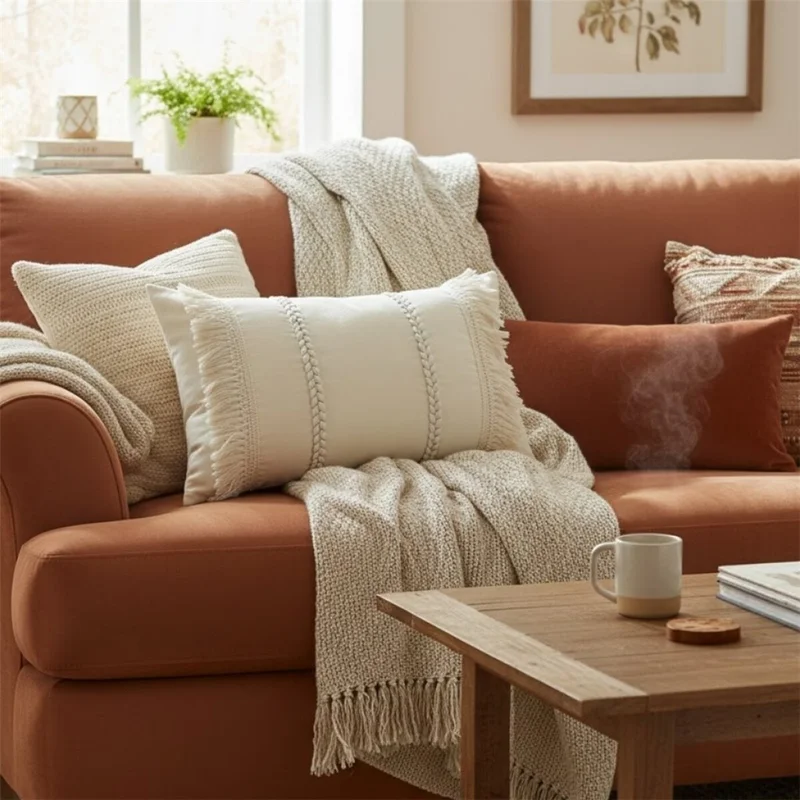 ALMOHADON TRENZAS Y FLECOS 50x30CM CREMA en Blanco - Textiles, Uruguay | Decohogar, vista 3
