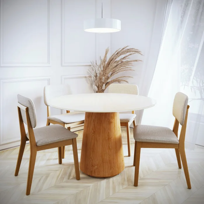 Mesa de Comedor Zara - Redonda con vidrio - 120 - Off White y Canela en Blanco - Mesas de comedor, Uruguay | NYR, vista 2