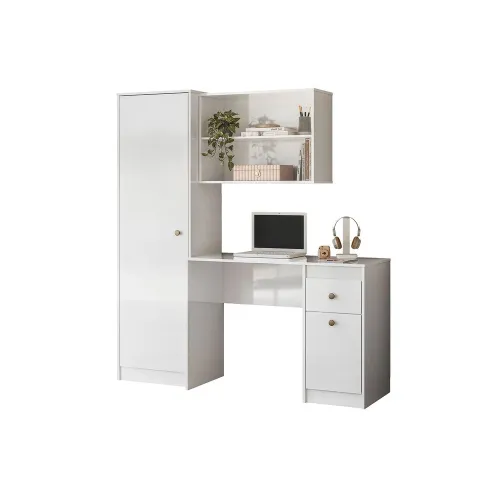 Escritorio Mesa De Estudio Pc Con Estantes Moderno en Blanco - Escritorios, Uruguay | Soy Hogar