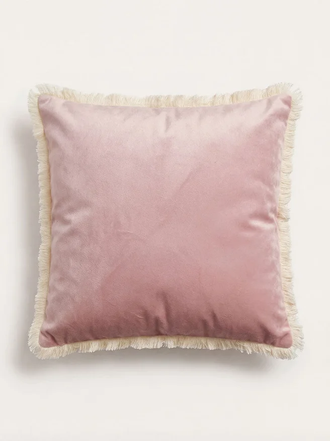 Almohadón Terciopelo Flecos en Rosa - Textiles, Uruguay | Cabana, vista 2
