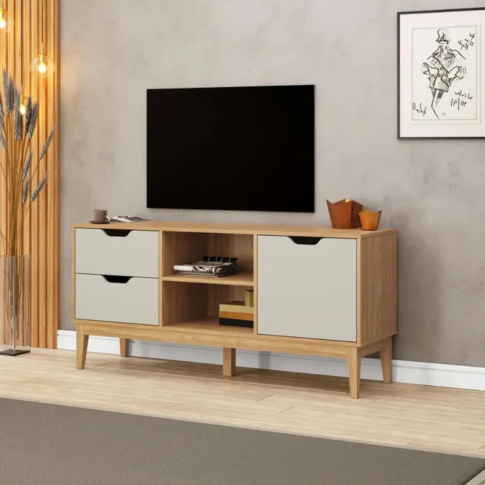 Rack 2 Cajones 1 Puerta 1 Cajon Con Patas Mdp Blanco en MIEL OFF WHITE - Muebles para TV, Uruguay | Soy Hogar, vista 2