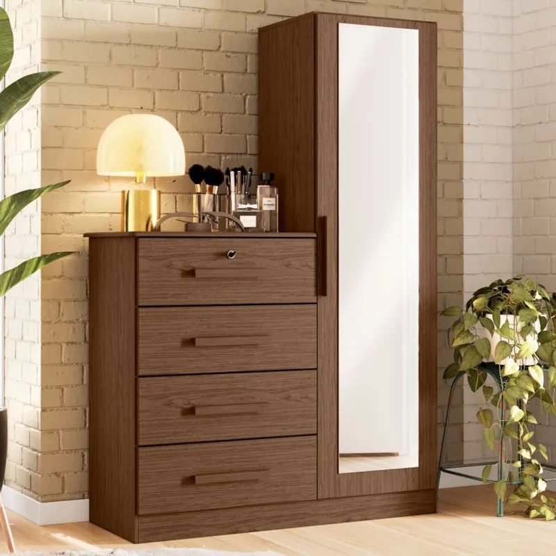Cómoda 1 puerta 4 Cajones - Belize Plus - Marrón en Marrón - Cómodas, Uruguay | Rústico Hogar