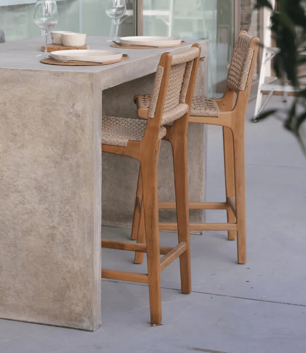 BANCO ALTO CATANIA TEKA Y CUERDA H65 CM NATURAL en Madera natural - Butacas, banquetas y puffs, Uruguay | Masinfinito Casa, vista 2