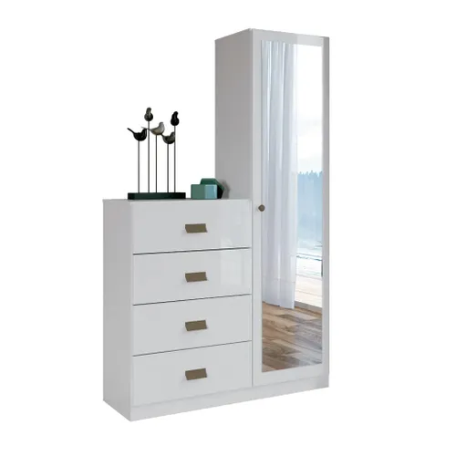 Comoda 4 Cajones 1 Puerta Con Espejo Cajonera Dormitorio - Cómodas, Uruguay | Lais Muebles
