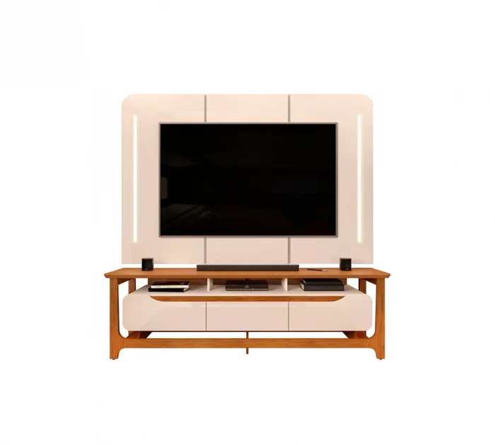 Rack con Panel Salvatore - Blanco en Beige - Muebles para TV, Uruguay | Rústico Hogar