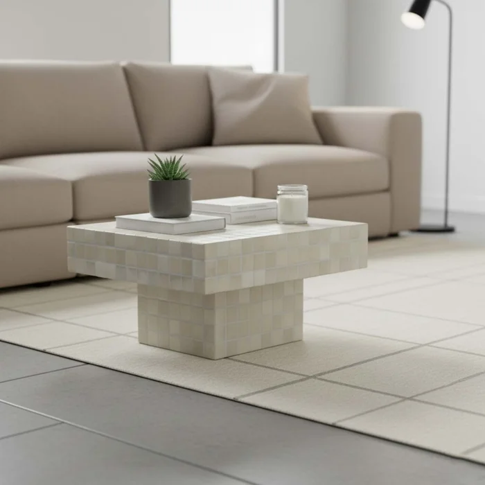 Mesa Ratona Ceramica Natural-beige Santorini Beige en Beige - Mesas de living, Uruguay | Divino