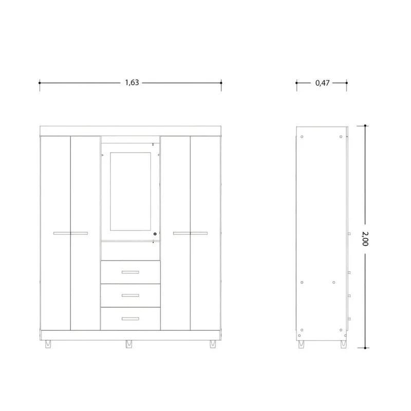 Ropero con Espejo 4 puertas y 3 cajones - Agata - Línea FIT - Roperos y placares, Uruguay | Ecowood, vista 5