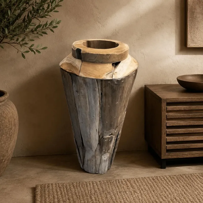 Jarron Madera Teka 80 cms Alto en Madera natural - Decoración, Uruguay | Camino a Casa