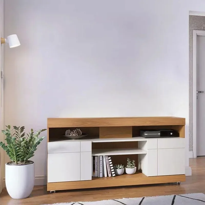 Rack Tv Living 2 Puertas Estantes Ruedas Hasta 55 Pulgadas en Madera natural - Muebles para TV, Uruguay | Soy Hogar, vista 3