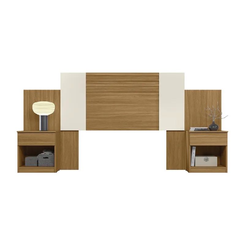 Respaldo Cabecera 2 Plazas Con Mesas De Luz 1 Cajon en Freijo/OffWhite - Respaldos de cama, Uruguay | Muebles Express