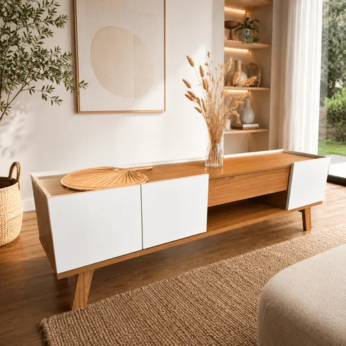 Rack 183cm Linea Lisboa 100% MDF en Madera natural - Muebles para TV, Uruguay | Balton