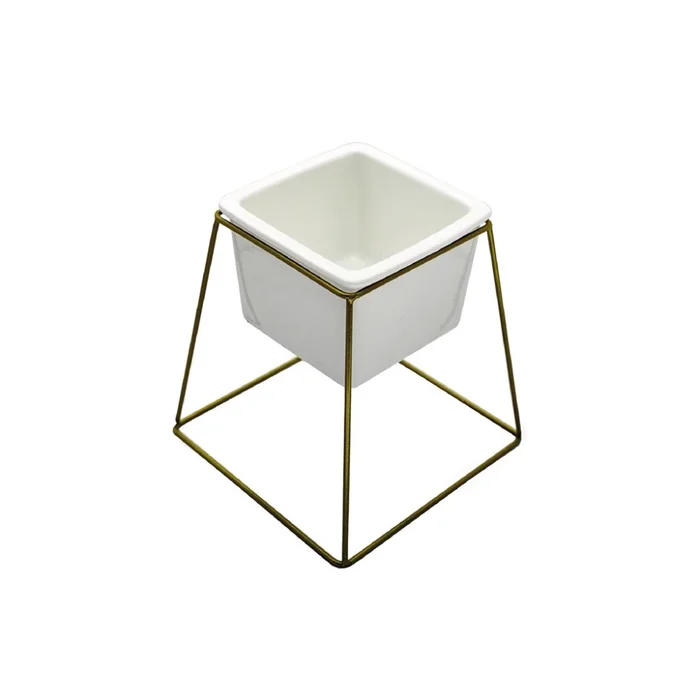 MACETA CERAMICA CUAD. 11x11x16CM BLANCO/DORADO en Blanco - Macetas, Uruguay | Koz