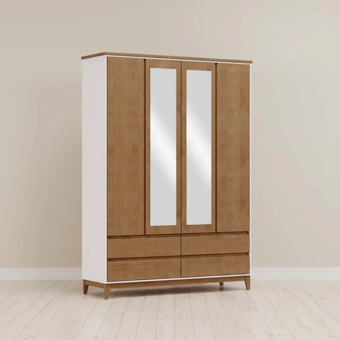 Placard 4 Puertas Mdf-y-madera Blanco Adaku 2.0 en BLANCO/NATURAL - Roperos y placares, Uruguay | Divino