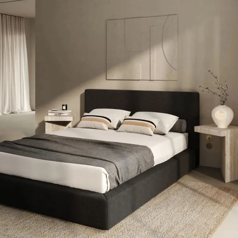 Cama 2 plazas Marshmallow en Negro - Dormitorio, Uruguay | La Cueva Muebles