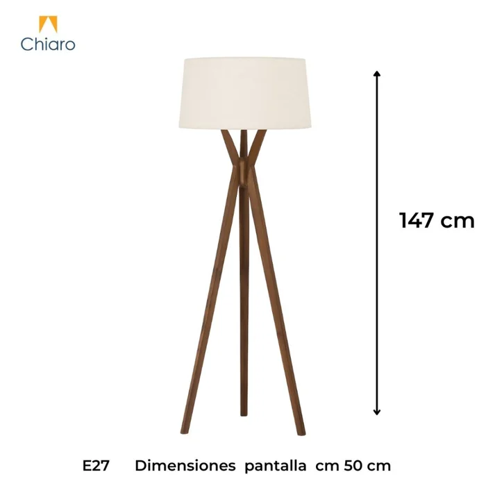 Luminaria de pie pantalla natural y madera E27 147cm en Blanco - Lámparas de pie, Uruguay | Iluminica, vista 2