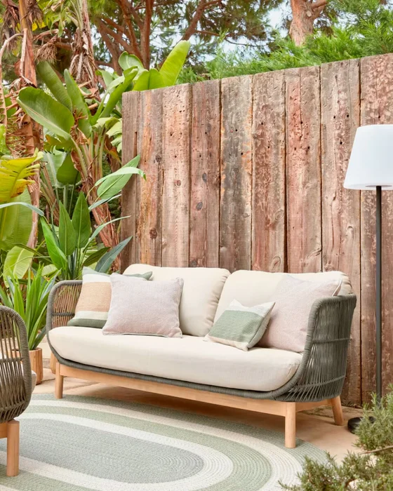 Sofá Catalina 3 plazas de cuerda - verde y madera maciza de acacia 170 cm FSC 100% en Verde - Sillones y sofás, Uruguay | Kavehome, vista 2
