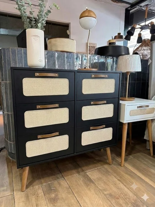 Cómoda Personal Praga 6 cajones – Negro en Madera natural - Cómodas, Uruguay | Berna Home, vista 2