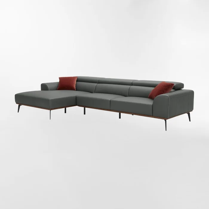 Sofá con chaise DUNA CUERO GRIS IZQUIERDO - Sillones y sofás, Uruguay | Viasono, vista 3