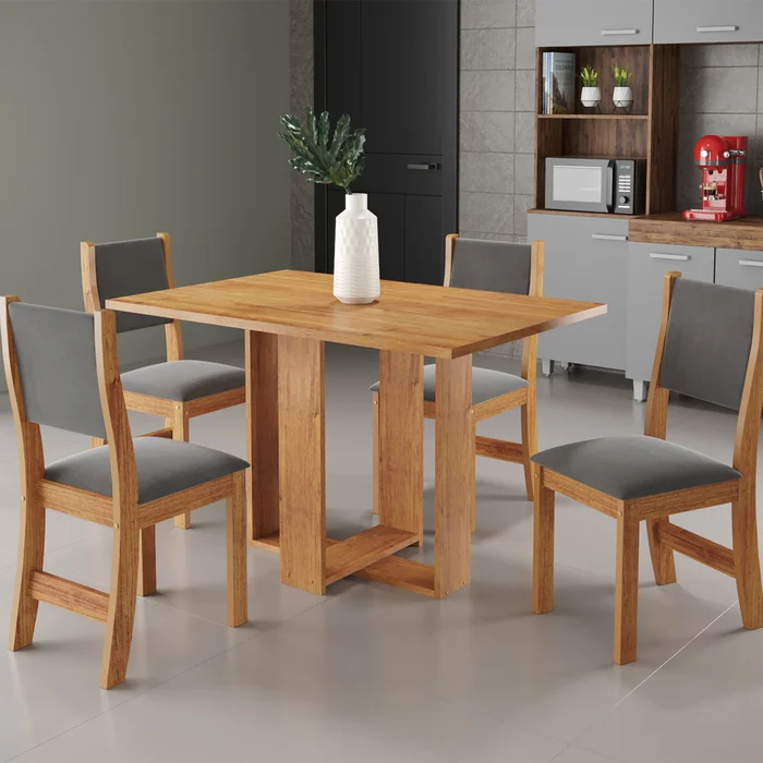Juego De Comedor 4 Sillas Tapizadas Tapa Rectangular Mdp en Madera natural - Mesas de comedor, Uruguay | Soy Hogar, vista 2