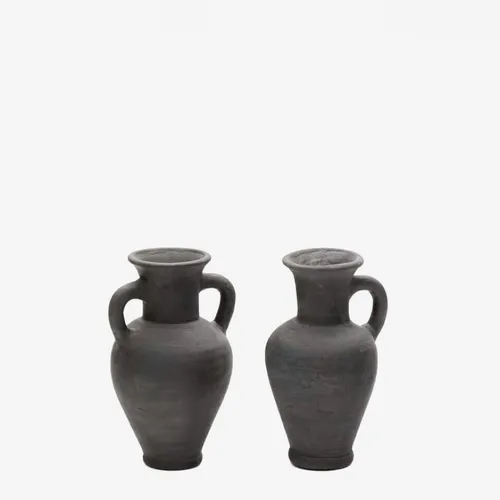 Set Tefare de 2 jarrones de terracota con acabado negro 18 cm / 18 cm en Negro - Jarrones, Uruguay | Kavehome
